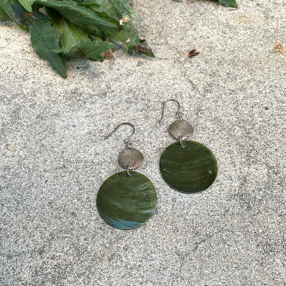 Vintage. Two Circle Chandelier, Green and Silver